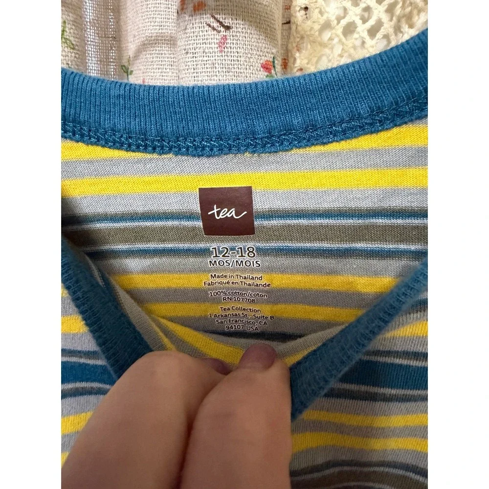 Tea Collection Baby 12-18M Striped Knee Patch Cotton Romper One Piece